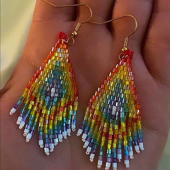 Rainbow Beaded Bohemian Dangling Earrings NWT - Picture 1 of 3